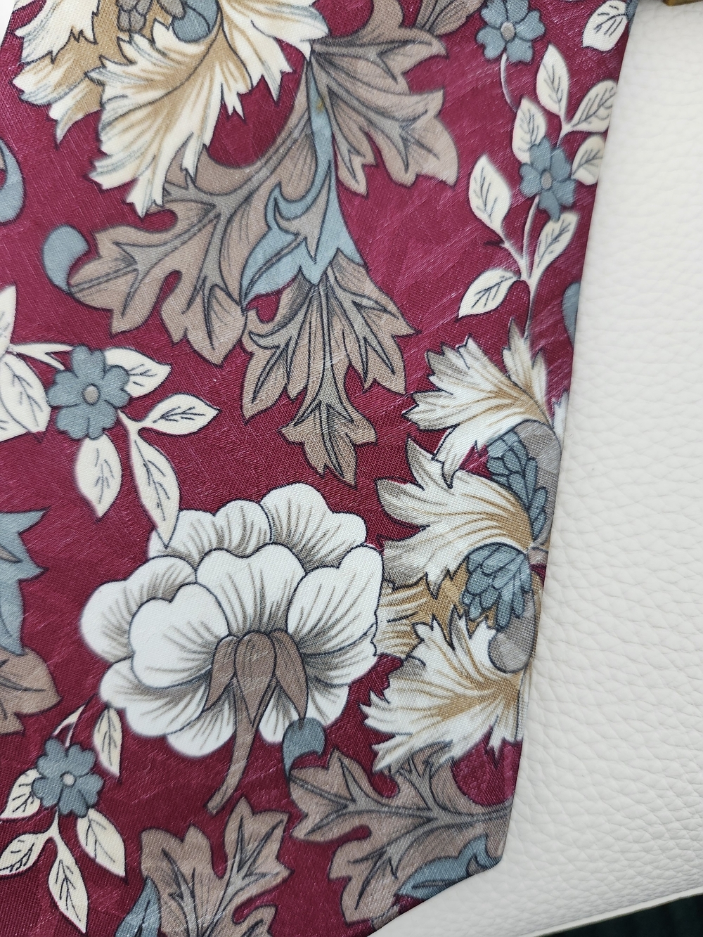 Floral Silk Scarf Wrap in Burgandy White Vintage Flowers